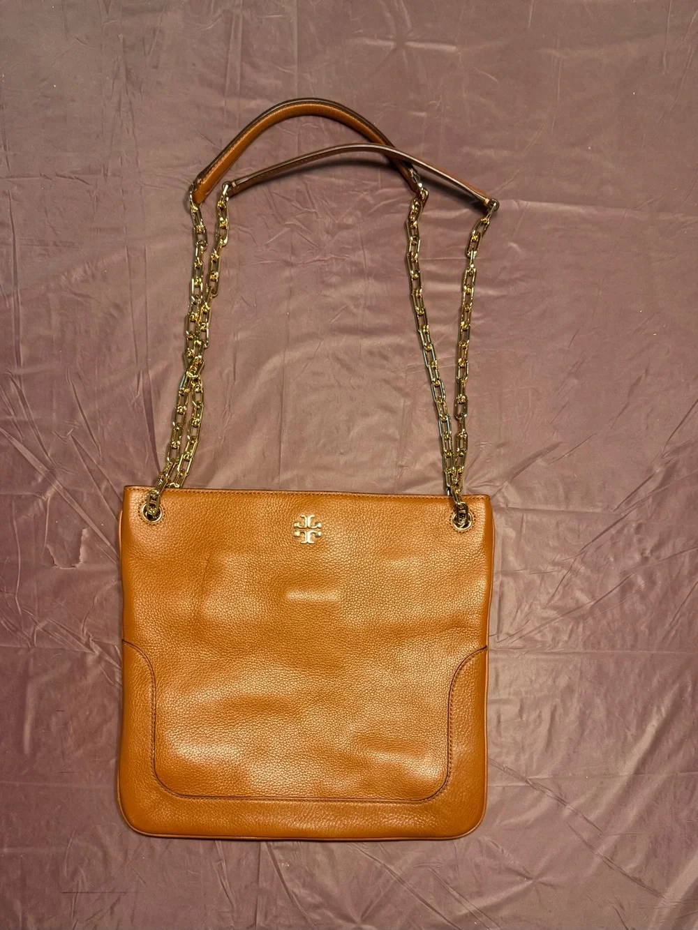 Tory Burch Marsden Swingpack Nut Brown Gold Leather Shoulder Crossbody Bag $428